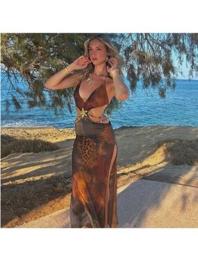 Jaded London Vida Maxi Dress in Grunge Animal